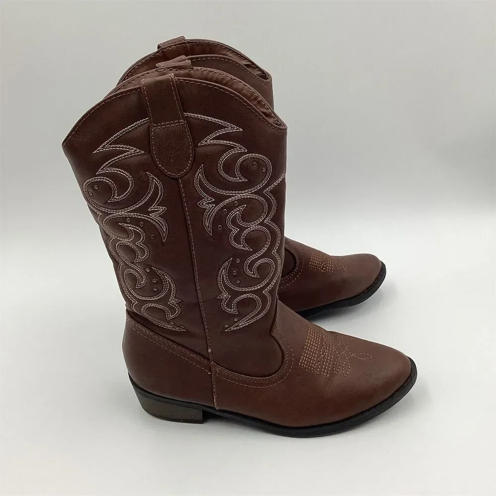Cat & Jack Girls Western‎ Cowgirl Boots Brown Size 4 Casual Embroidered